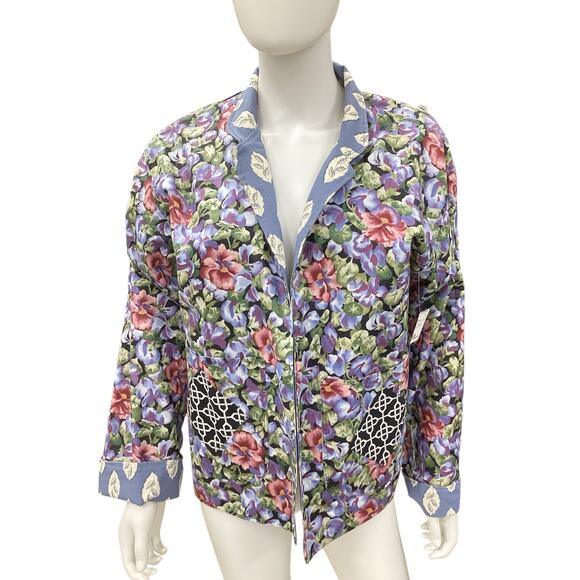 NWOT Artisan Jacket Women’s Size XL Reversible Flower Pattern Leaves Pattern - Picture 1 of 9